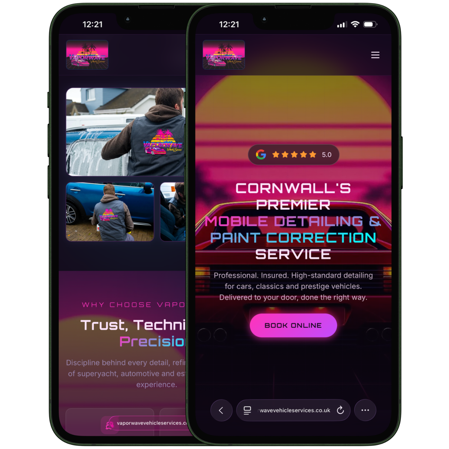 Vaporwave Vehicle Services website screenshot