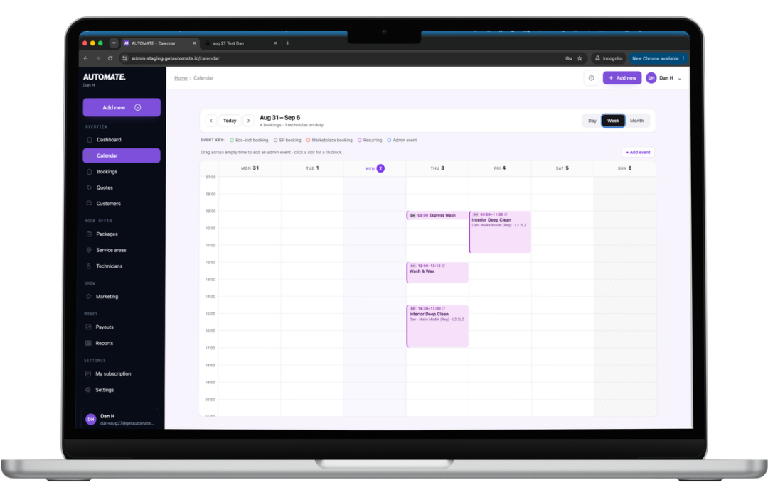 The calendar week view with jobs and time off side by side