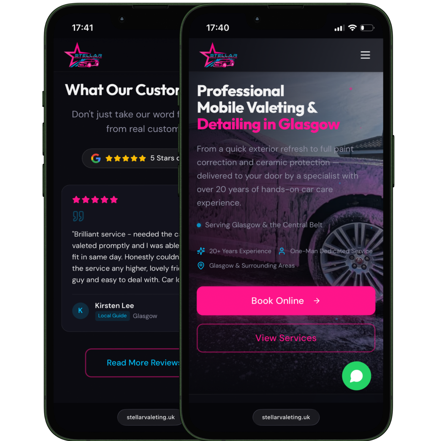 Stellar Valeting website screenshot